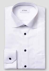 Eton Special Navy Contrast Details Signature Twill Overhemd Wit