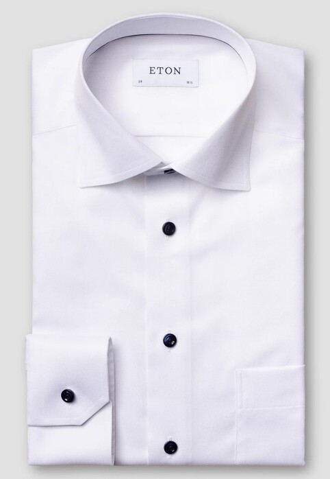 Eton Special Navy Contrast Details Signature Twill Overhemd Wit