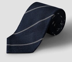 Eton Striped Grenadine Silk Stropdas Navy