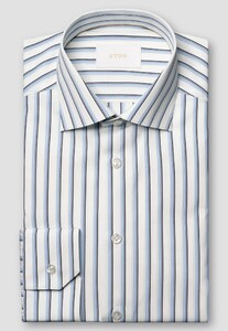 Eton Striped Luxury Organic Supima Cotton 120 Fine Poplin Overhemd Blauw