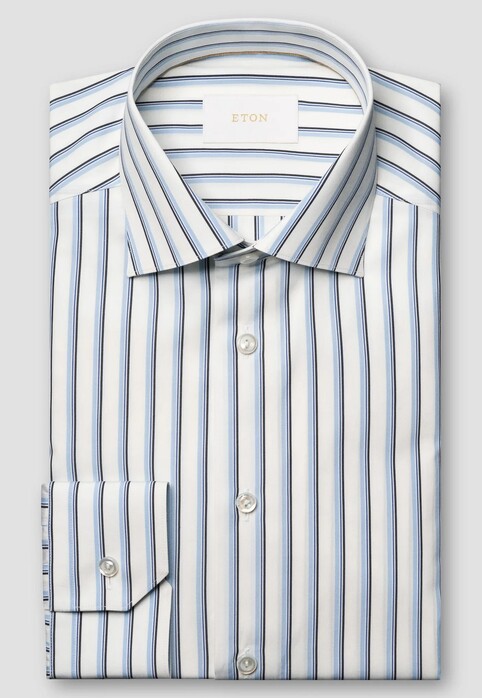 Eton Striped Luxury Organic Supima Cotton 120 Fine Poplin Overhemd Blauw