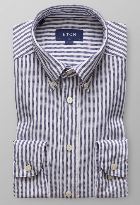 Eton Striped Slim Oxford Overhemd Navy