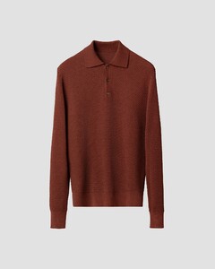 Eton Structure Knit Polo Pullover Extrafine Merino Dark Red