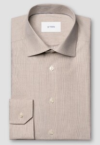 Eton Subtle Allover Check Organic Extra Long Staple Cotton Fine Twill Overhemd Beige