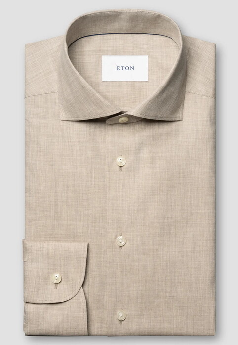 Eton Subtle Herringbone Cotton Signature Flanel Overhemd Beige