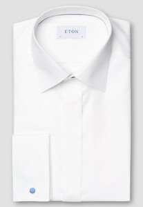 Eton Subtle Rich Geometric Structure Dobby Weave Rounded French Cuffs Overhemd Wit