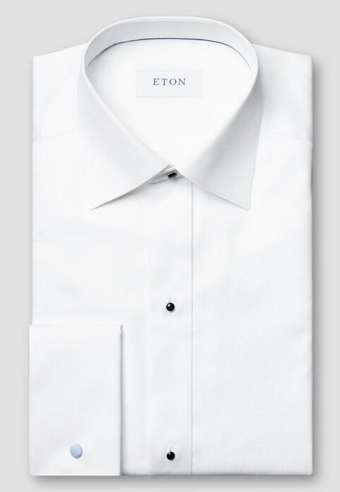 Eton Subtle Texture Fine Striped Bib Evening Piqué Overhemd Wit