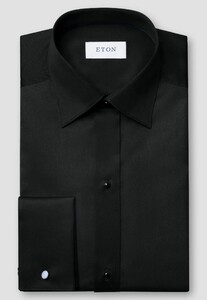 Eton Subtle Texture Fine Striped Bib Evening Piqué Overhemd Zwart