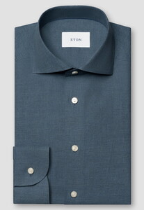 Eton Subtle Texture Herringbone Brushed Cotton Signature Flanel Overhemd Donker Blauw