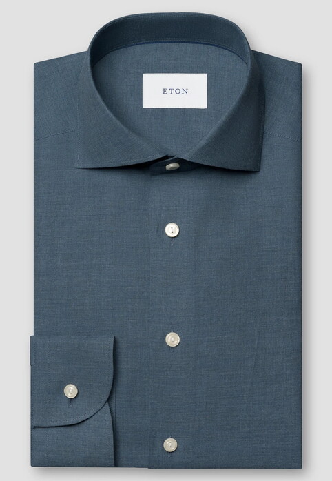 Eton Subtle Texture Herringbone Brushed Cotton Signature Flanel Overhemd Donker Blauw