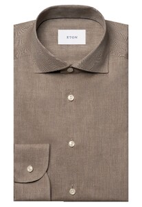 Eton Subtle Texture Herringbone Brushed Cotton Signature Flannel Shirt Beige