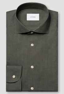 Eton Subtle Texture Herringbone Brushed Cotton Signature Flannel Shirt Dark Green