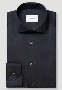 Eton Subtle Texture Herringbone Brushed Cotton Signature Flannel Shirt Navy