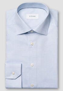 Eton Subtle Texture Semi-Solid Color Organic Cotton Signature Oxford Overhemd Licht Blauw