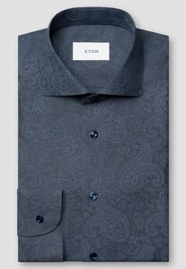 Eton Subtle Tone-on-Tone Paisley Pattern Fine Twill Shirt Navy