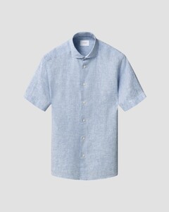 Eton Subtle Uni Lightweight Linen Garment Washed Short Sleeve Shirt Light Blue