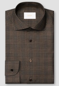Eton Super 120s Merino Wool Allover Mini Check Overhemd Donker Bruin