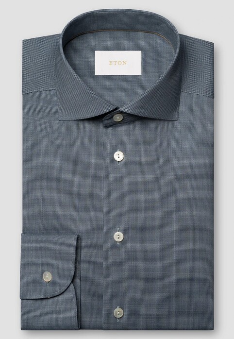 Eton Super 120s Ultra-Soft Merino Semi Solid Texture Pattern Overhemd Navy