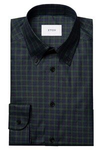 Eton Tartan Plaid Check Organic Cotton Twill Button-Down Overhemd Navy-Groen