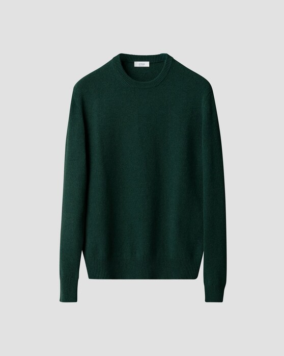 Eton Thick Plain Stitch Luxury Eco Cashmere Crew Neck Trui Donker Groen