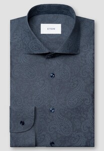 Eton Tonal Paisley Pattern Fine Twill Overhemd Navy