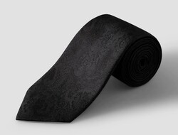Eton Tonal Paisley Pattern Rich Texture Stropdas Zwart