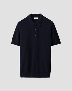 Eton Tonal Pinstripe Stripe Pattern Soft Organic Cotton Poloshirt Navy