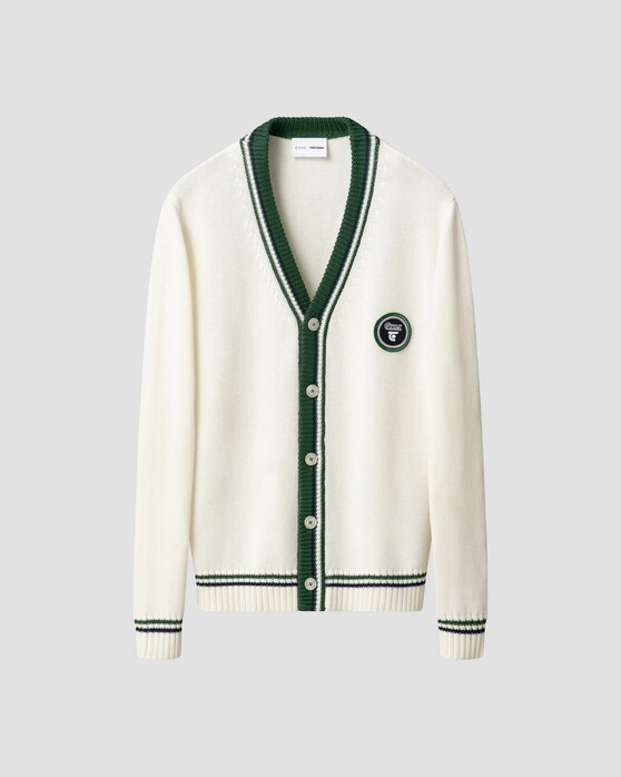 Eton Tretorn Cotton V-Neck Cardigan Off White-Green