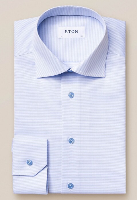 Eton Twill Cutaway Faux Uni Overhemd Lichtblauw-Wit