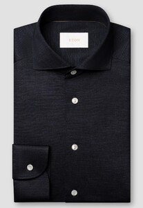 Eton Ultra Soft Merinowol Tencel Luxury Jersey Overhemd Dark Navy