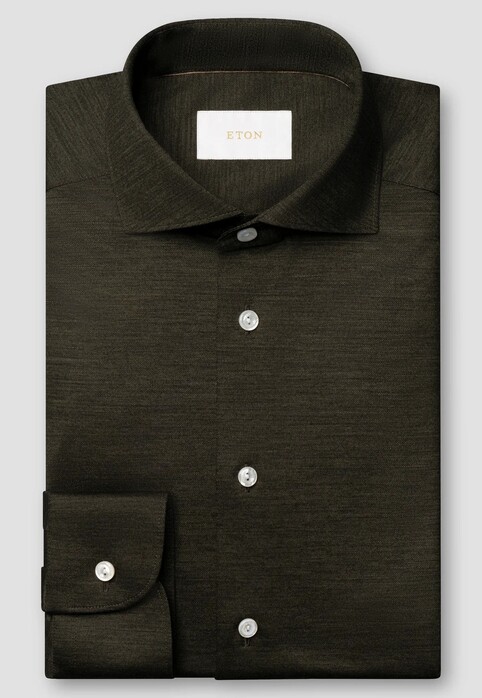 Eton Ultra Soft Merinowol Tencel Luxury Jersey Overhemd Donker Groen