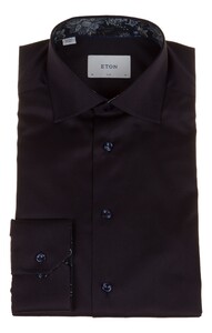 Eton Uni Color Floral Contrast Fabric Organic Cotton Signature Twill Overhemd Navy