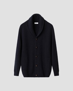 Eton Uni Color Heavy Merino Knit Shawl Collar Vest Navy