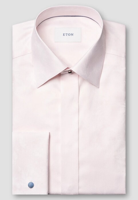 Eton Uni Color Jacquard Floral Pattern French Cuff Overhemd Licht Roze