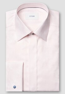 Eton Uni Color Jacquard Floral Pattern French Cuff Shirt Light Pink
