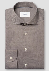 Eton Uni Color Merceized Filo di Scozia Jersey Jacquard Knit Overhemd Bruin
