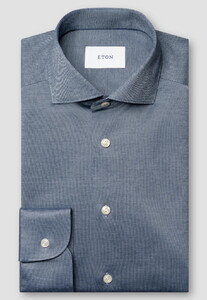 Eton Uni Color Merceized Filo di Scozia Jersey Jacquard Knit Overhemd Dark Blue Melange