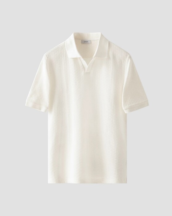 Eton Uni Color Open Collar Texture Jacquard Knit Polo Off White