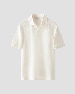 Eton Uni Color Open Collar Texture Jacquard Knit Poloshirt Off White