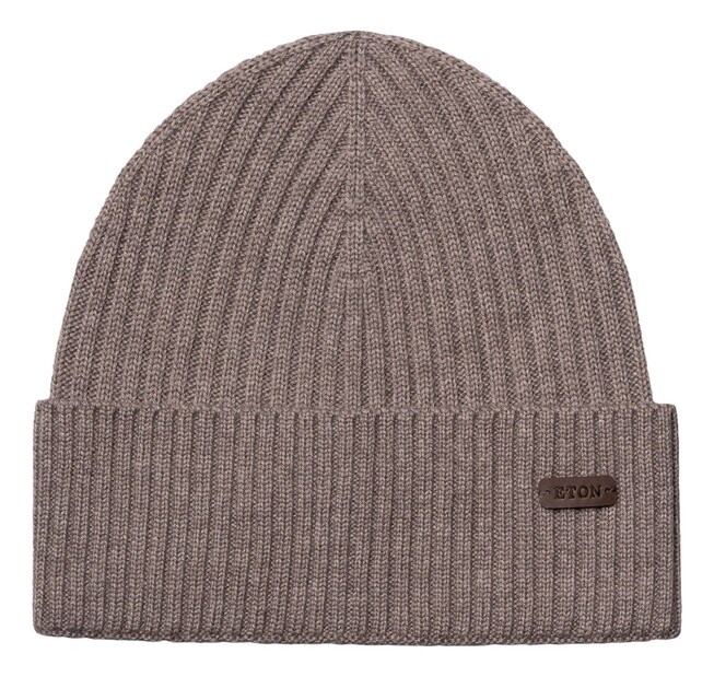 Eton Uni Color Rib Knit Wool Beanie Muts Beige