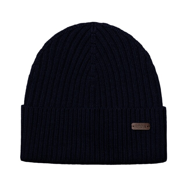 Eton Uni Color Rib Knit Wool Beanie Muts Navy