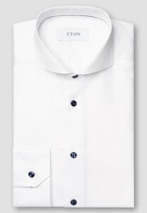 Eton Uni Color Signature Twill Contrast Buttons Overhemd Wit
