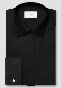 Eton Uni Color Striped Textured Twill French Cuff Shirt Black