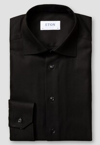 Eton Uni Cotton Rich Diagonal Textured Twill Overhemd Zwart