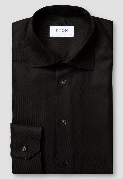 Eton Uni Cotton Rich Diagonal Textured Twill Overhemd Zwart