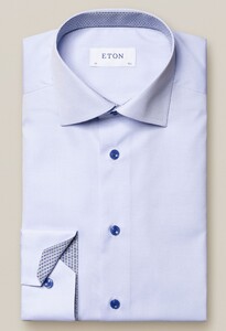 Eton Uni Poplin Fine Contrast Overhemd Licht Blauw