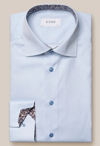 Eton Uni Signature Poplin Floral Details Overhemd Licht Blauw