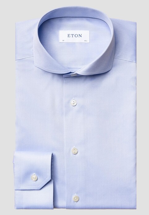 Eton Uni Signature Twill Extreme Cutaway Collar Overhemd Licht Blauw