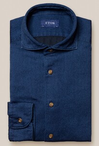 Eton Uni Wide Spread Satin Indigo Overhemd Donker Blauw