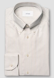 Eton Vertical Stripe Button-Down Signature Oxford Overhemd Beige